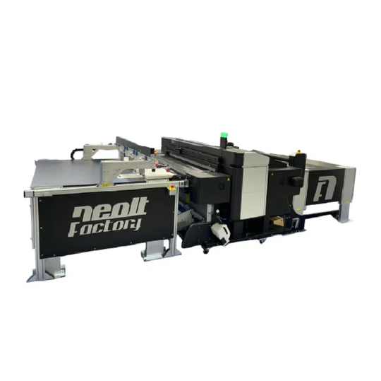 Neolt automatic feeder and stacker machine in a production setting, featuring a sleek metal frame with a horizontal feeding tray and vertical stacking section, designed for efficient paper handling and large-format printing workflows.
