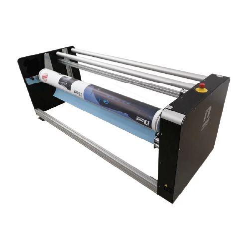 Neolt Model 2 unwinder-rewinder system for smooth handling of wide-format media rolls.